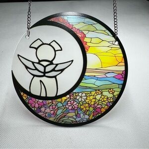 Stained Glass Flower Moon Dog Memorial Gifts for Loss of Dog Suncatcher